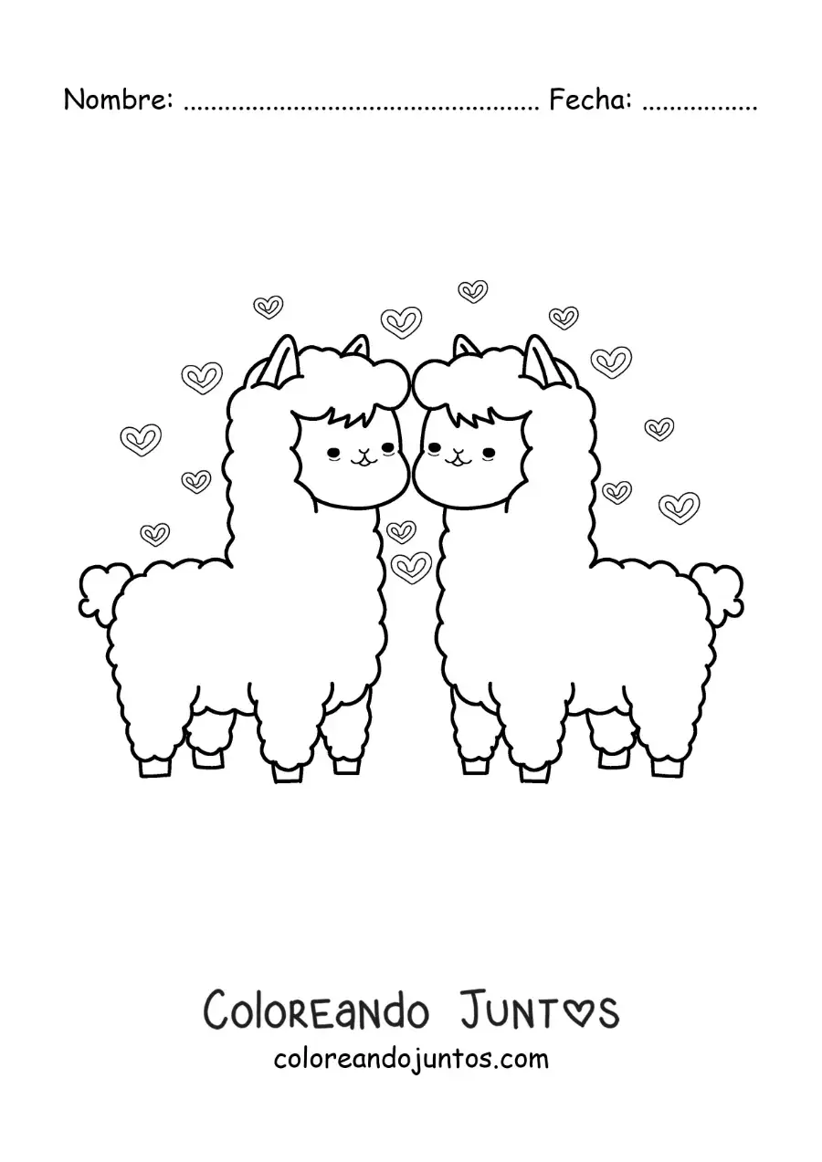Imagen para colorear de pareja de alpacas animadas enamoradas