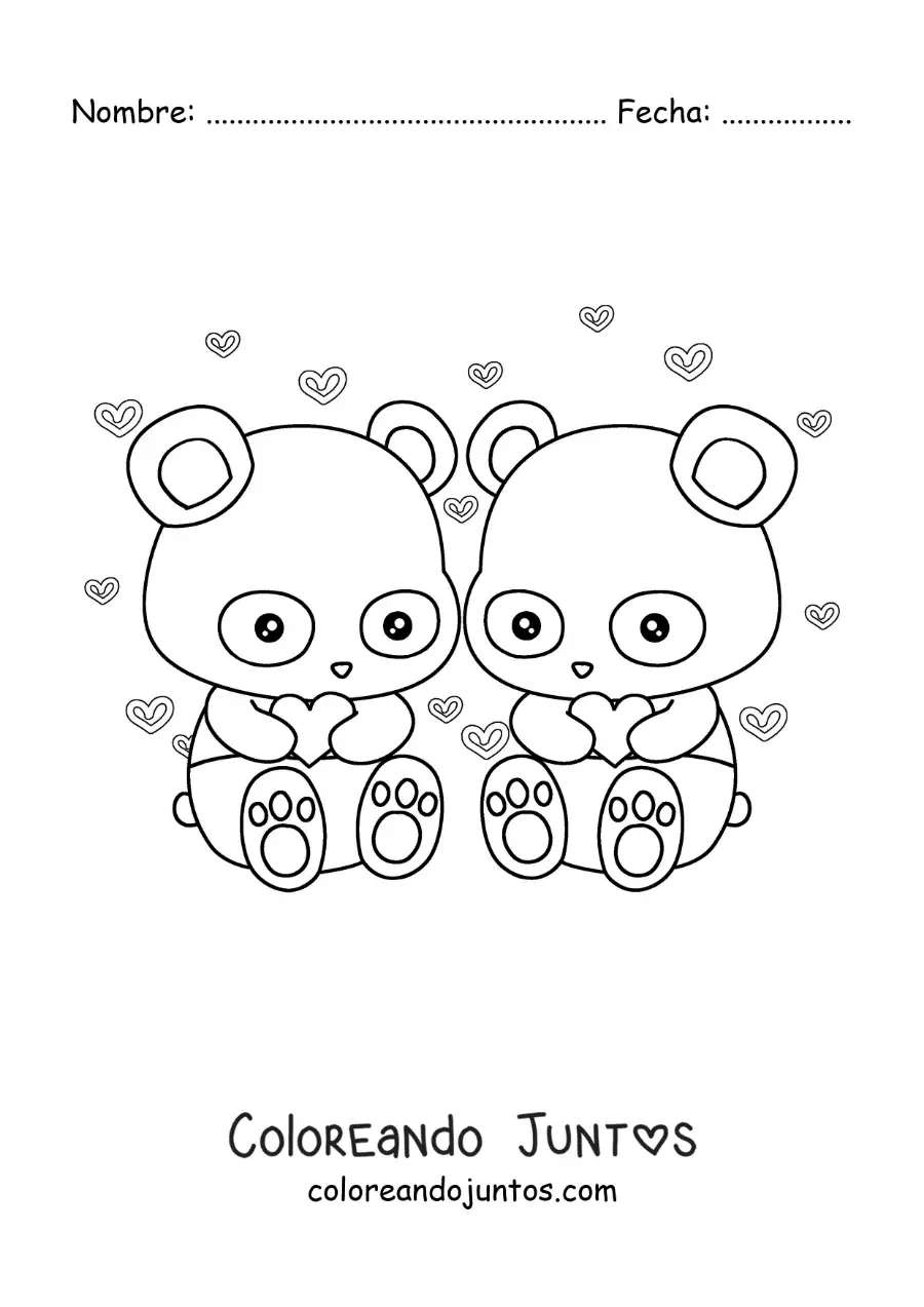 Imagen para colorear de pareja de pandas animados enamorados