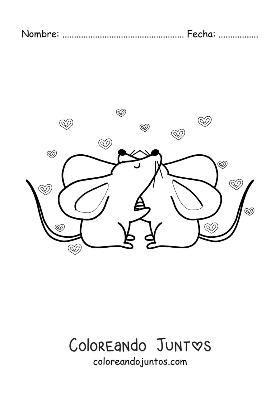 Imagen para colorear de pareja de ratones animados enamorados