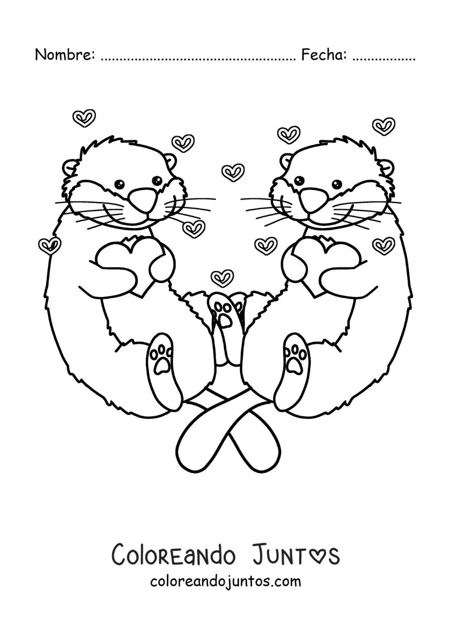 Imagen para colorear de pareja de nutrias animadas enamoradas