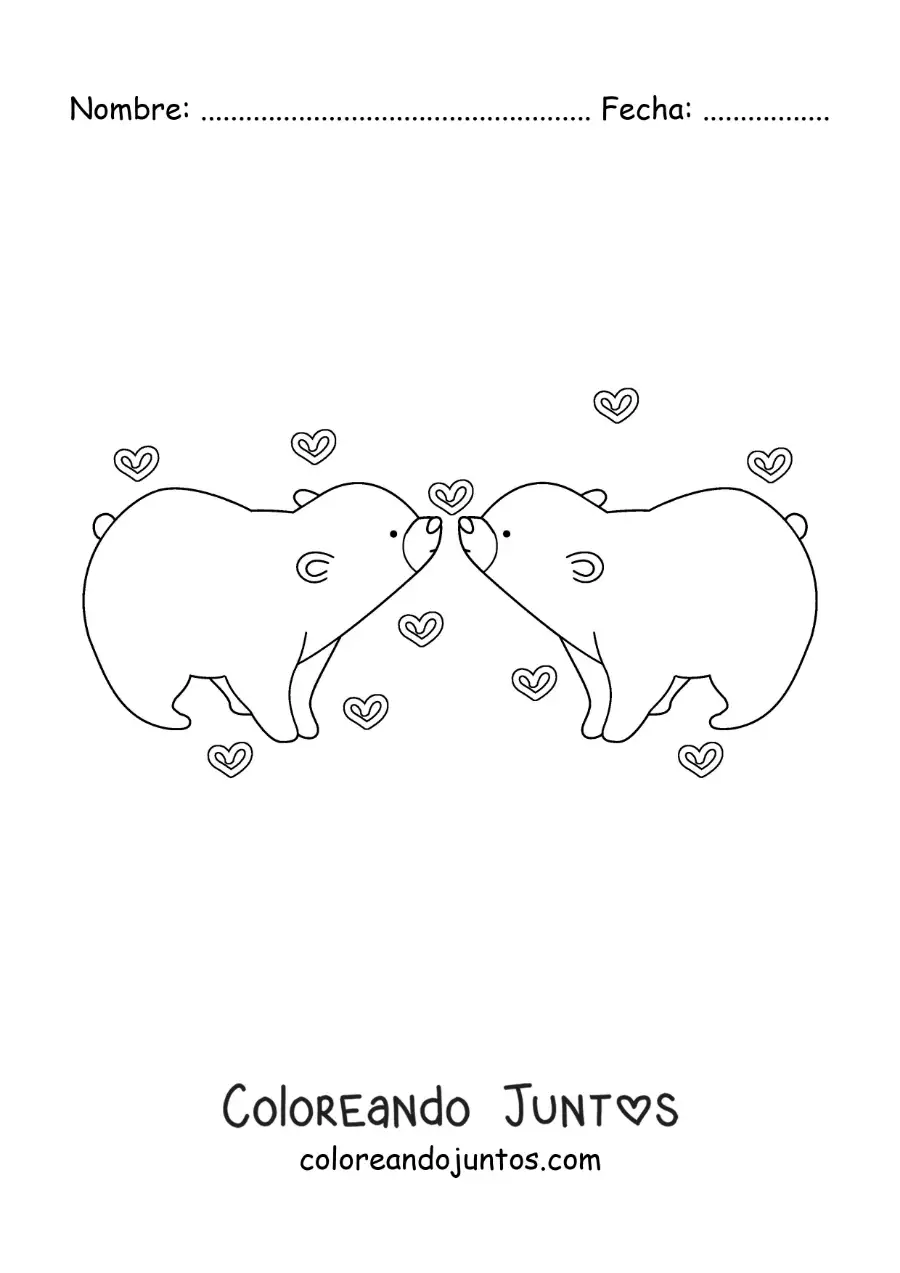 Imagen para colorear de pareja de osos animados enamorados