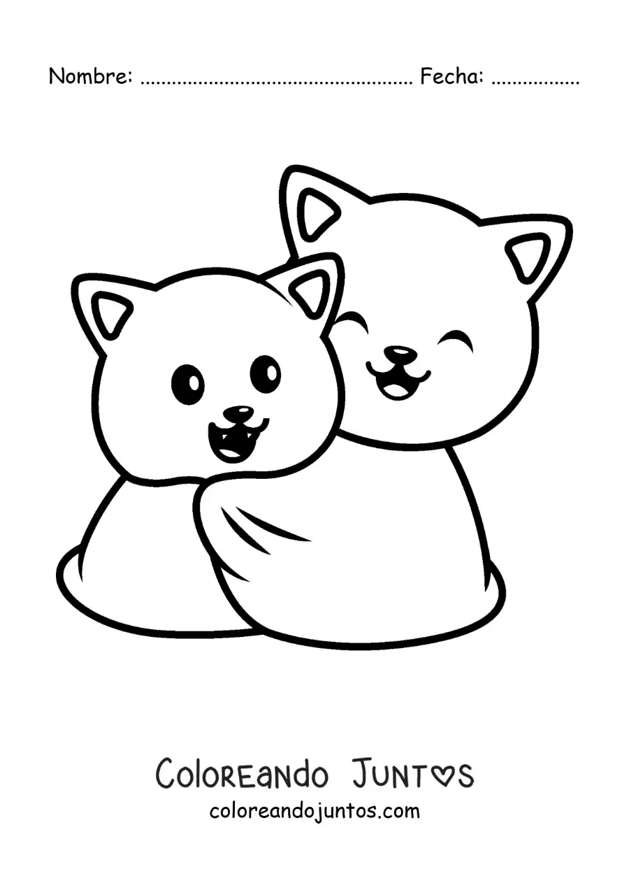 Imagen para colorear de pareja de gatitos abrazados juntos en una manta
