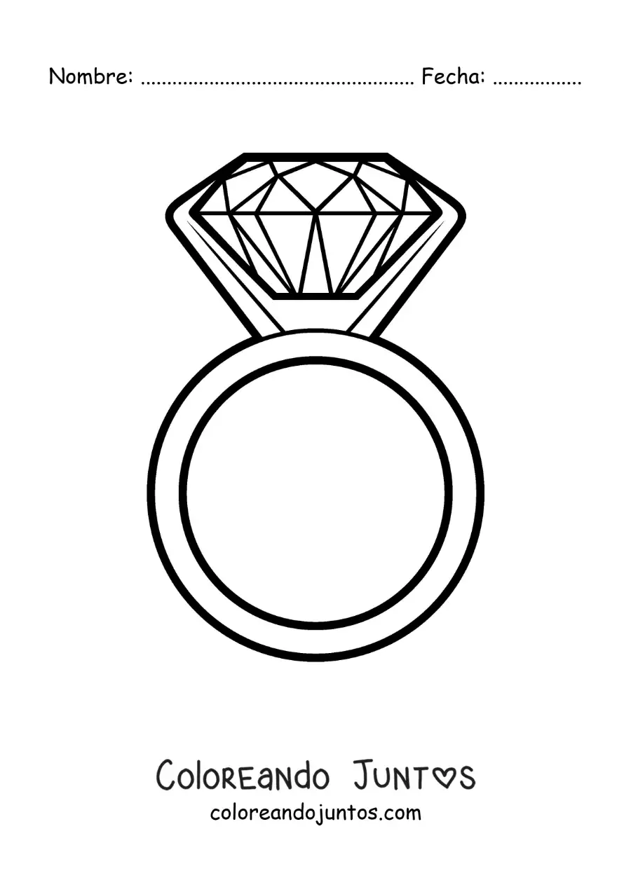 Imagen para colorear de anillo de diamante grande