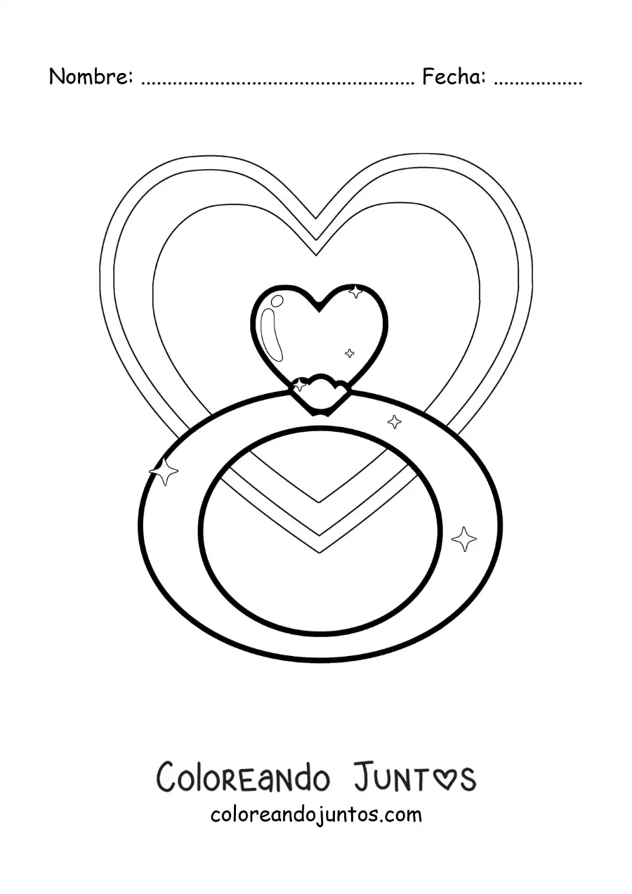 Imagen para colorear de anillo de corazón con corazones de fondo
