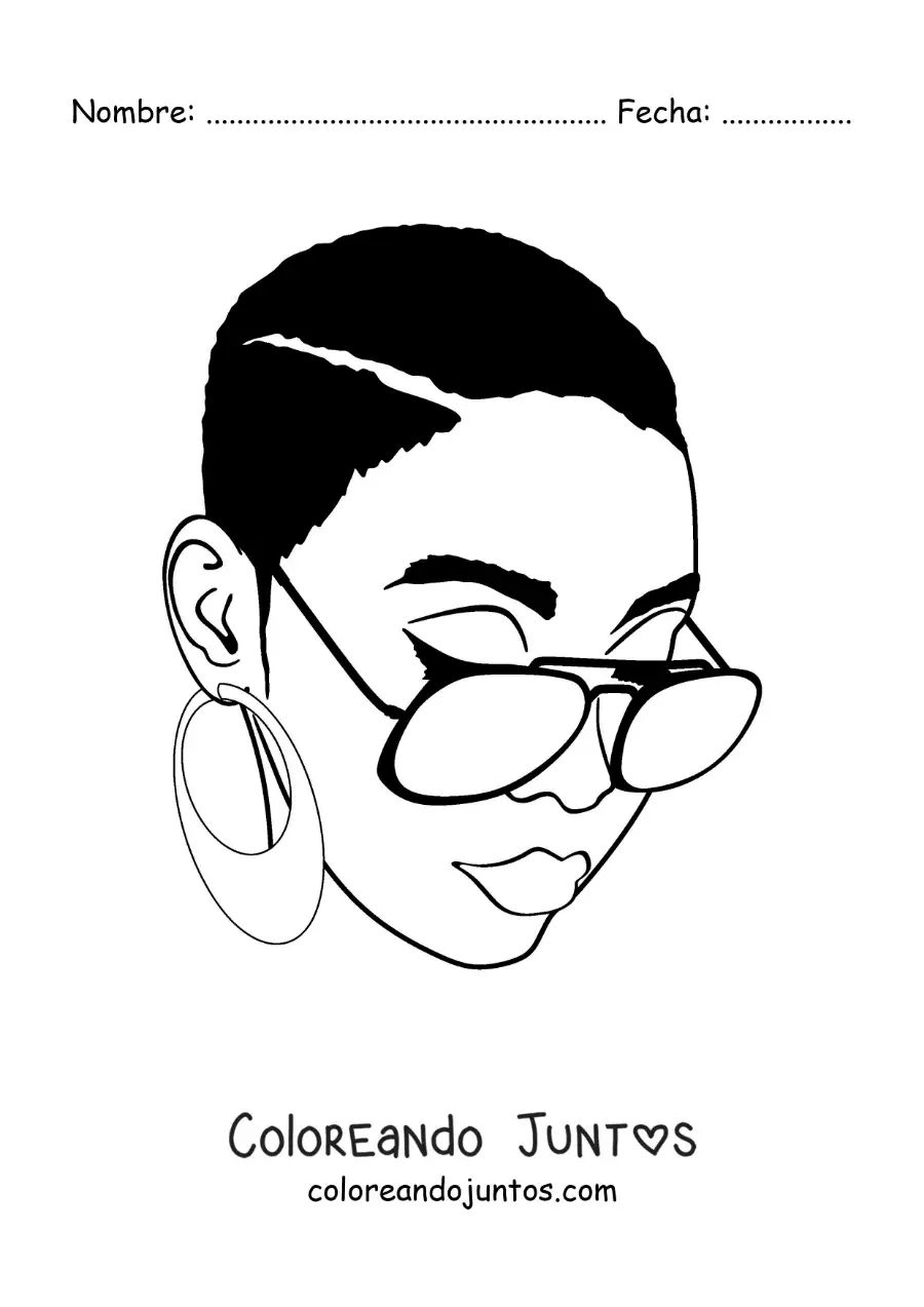 Imagen para colorear de rostro de una mujer con lentes de moda