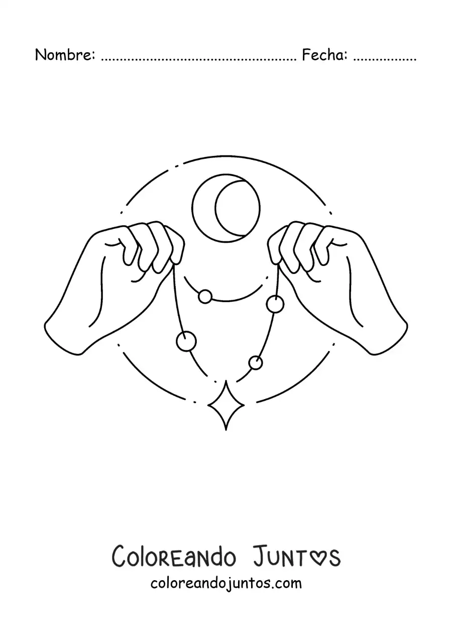Imagen para colorear de manos sujetando un collar con mostacillas