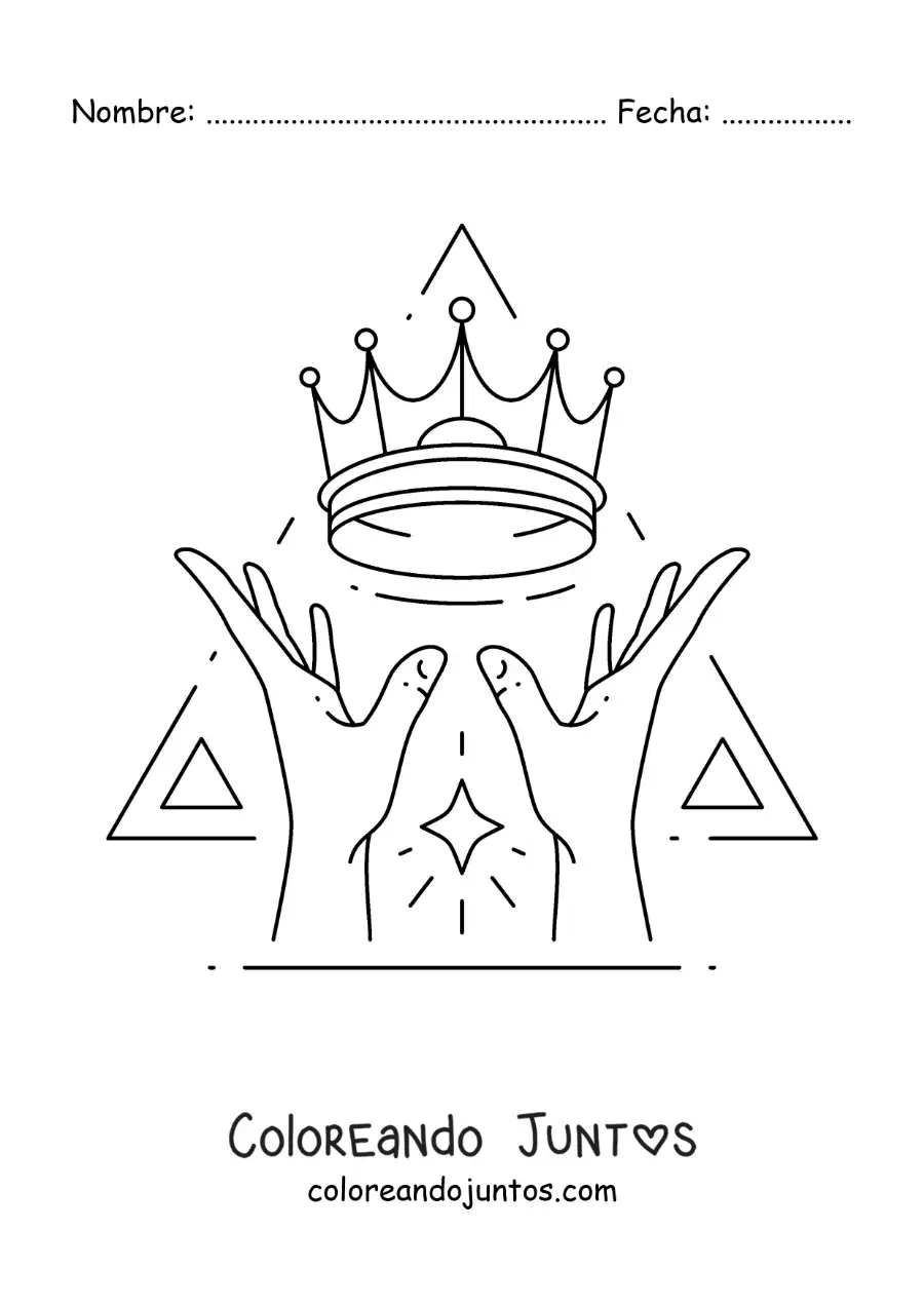 Imagen para colorear de dos manos con una corona