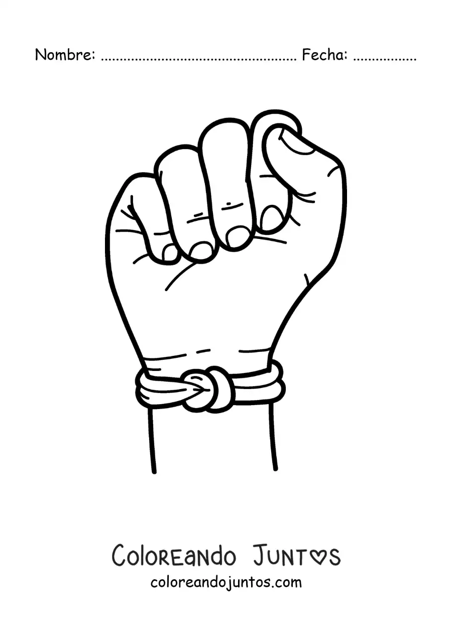 Imagen para colorear de una mano con una pulsera de hilo