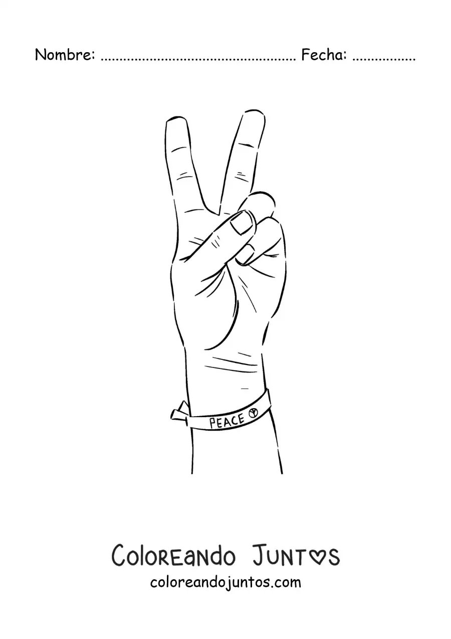Imagen para colorear de una mano con una pulsera