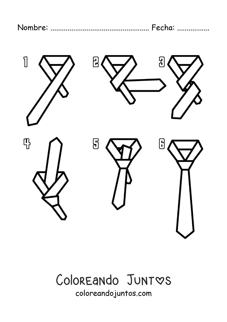 Imagen para colorear de pasos para hacer el nudo de una corbata