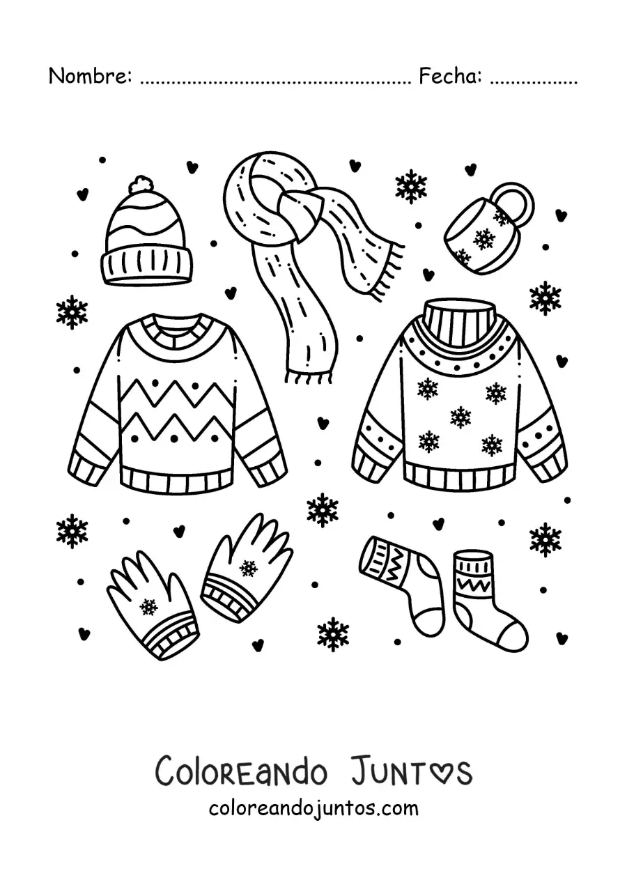 Imagen para colorear de bufanda y ropa de invierno