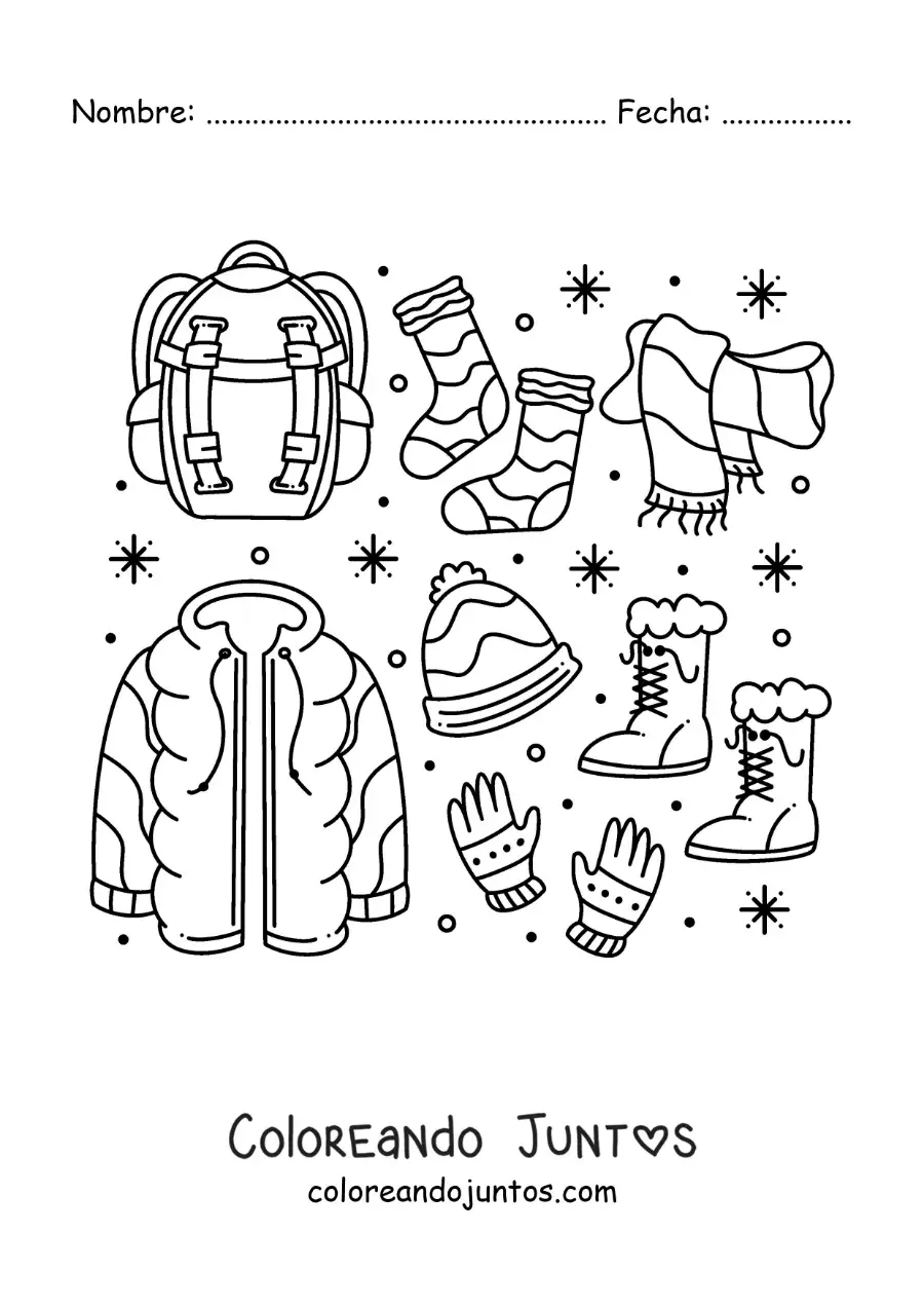 Imagen para colorear de bufanda con abrigo para la nieve