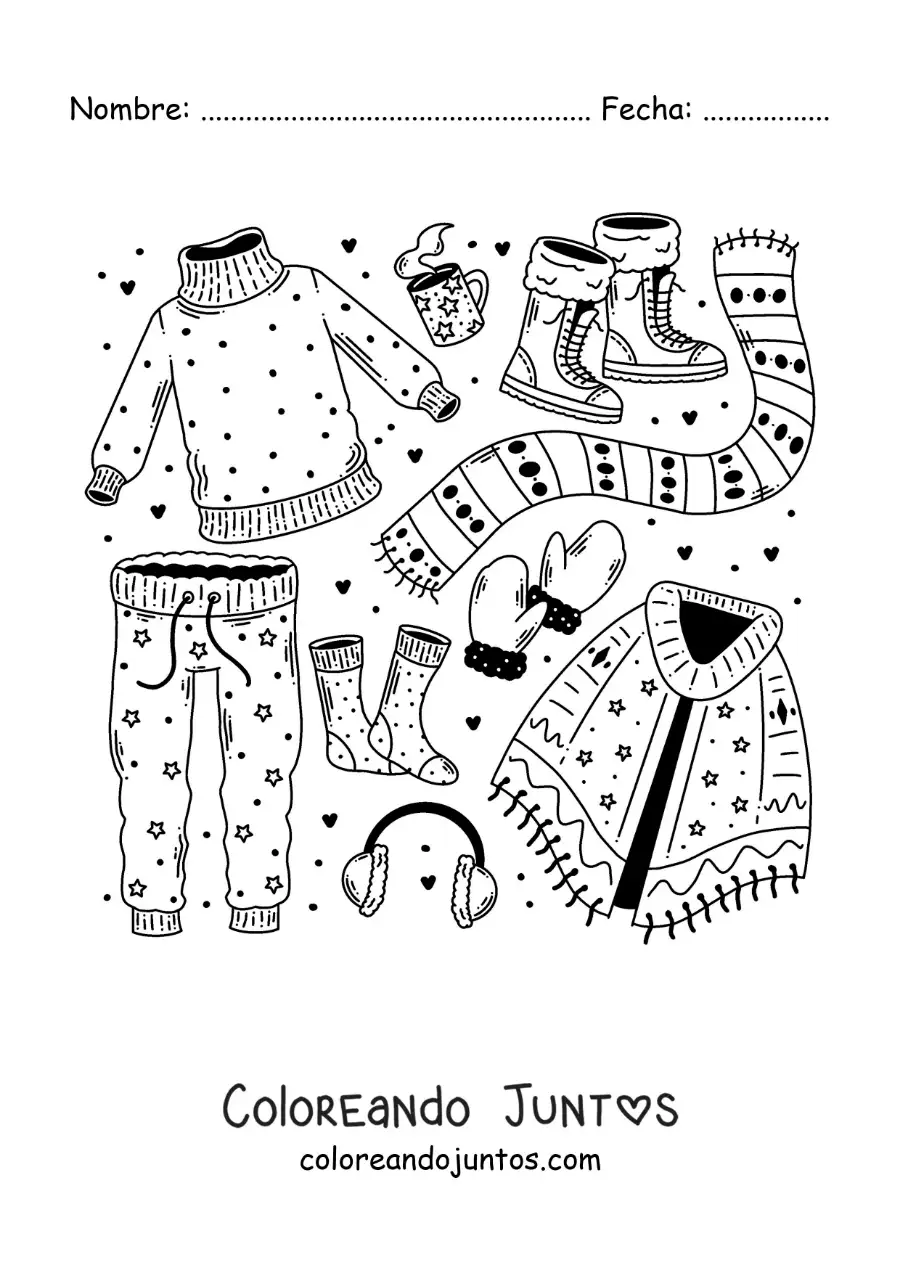 Imagen para colorear de bufanda y ropa para la nieve