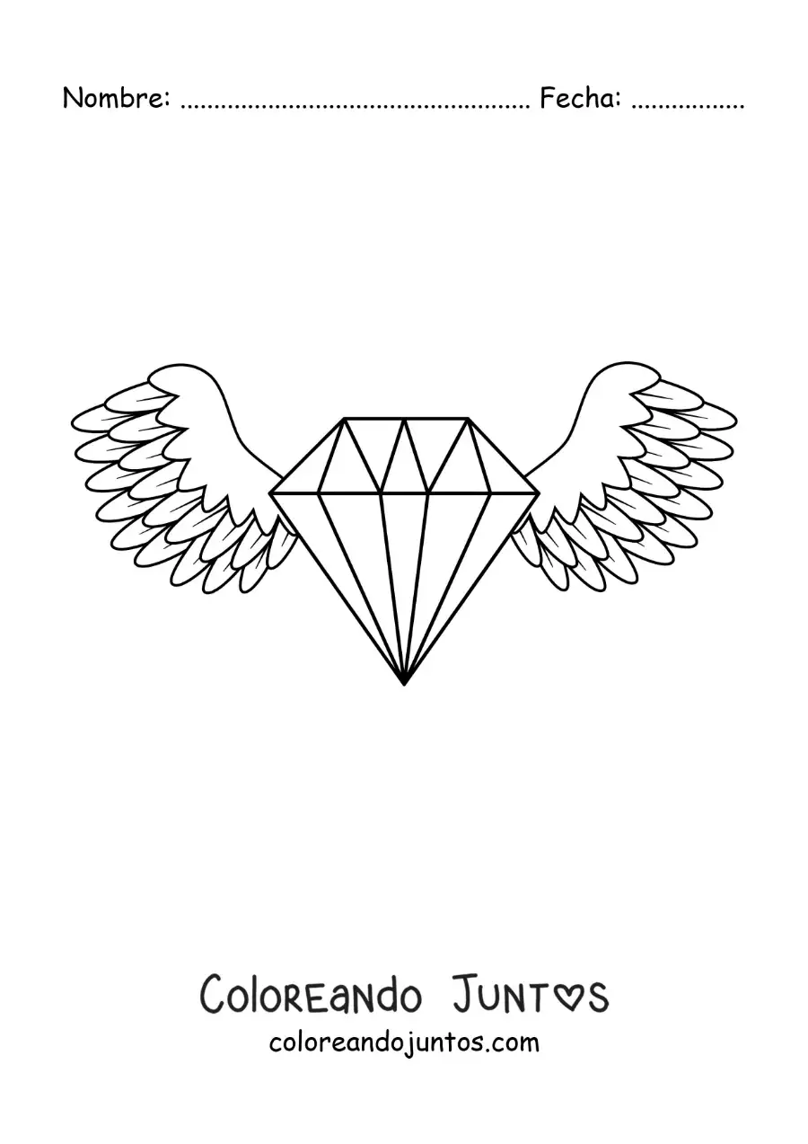 Imagen para colorear de un diamante con alas de ángel