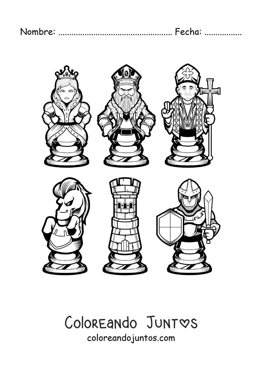 Imagen para colorear de piezas de ajedrez animadas