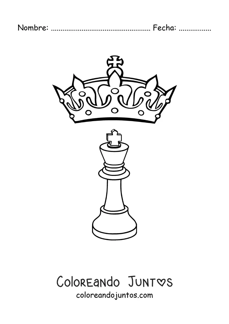 Imagen para colorear de pieza de la reina de ajedrez y una corona