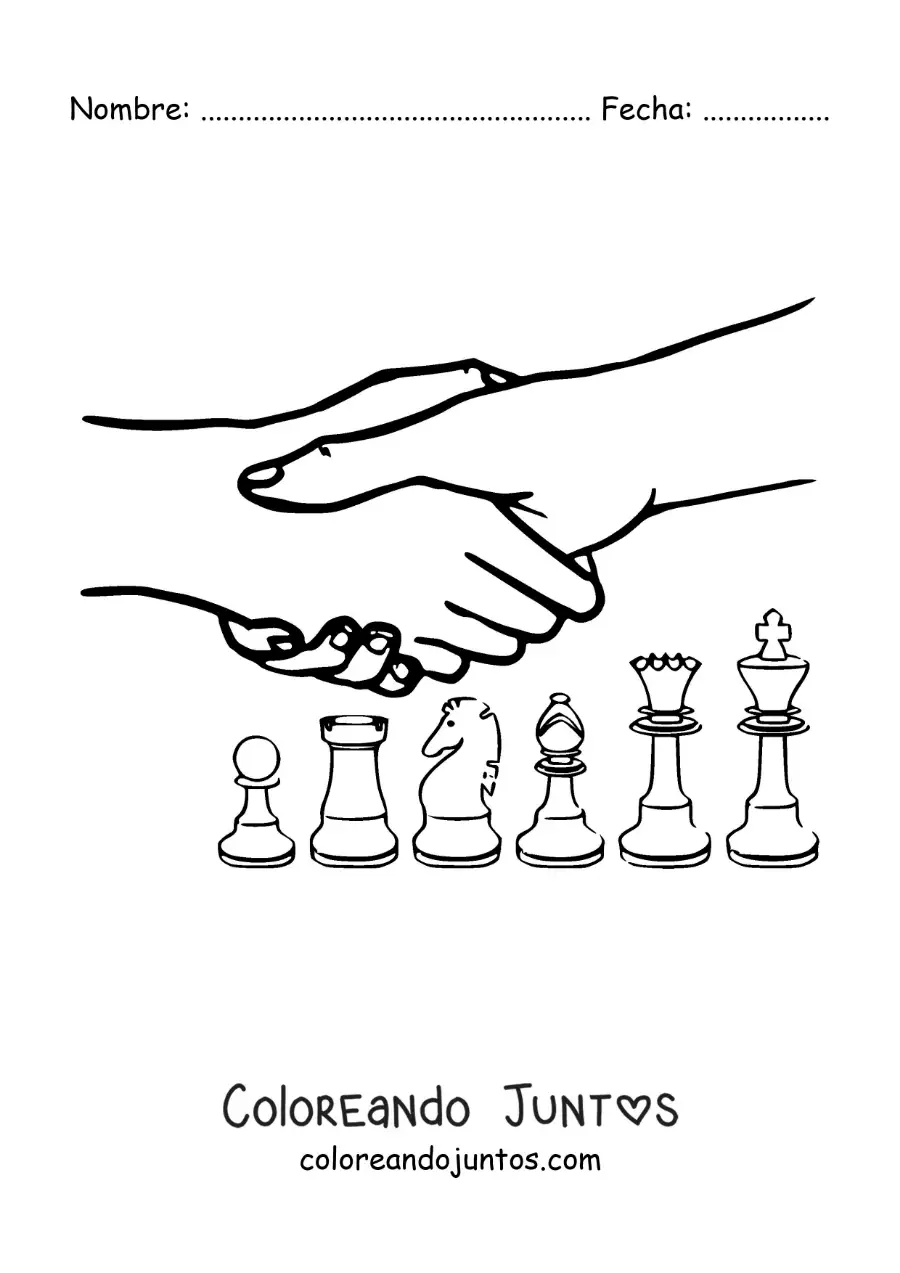 Imagen para colorear de jugadores de ajedrez estrechando sus manos