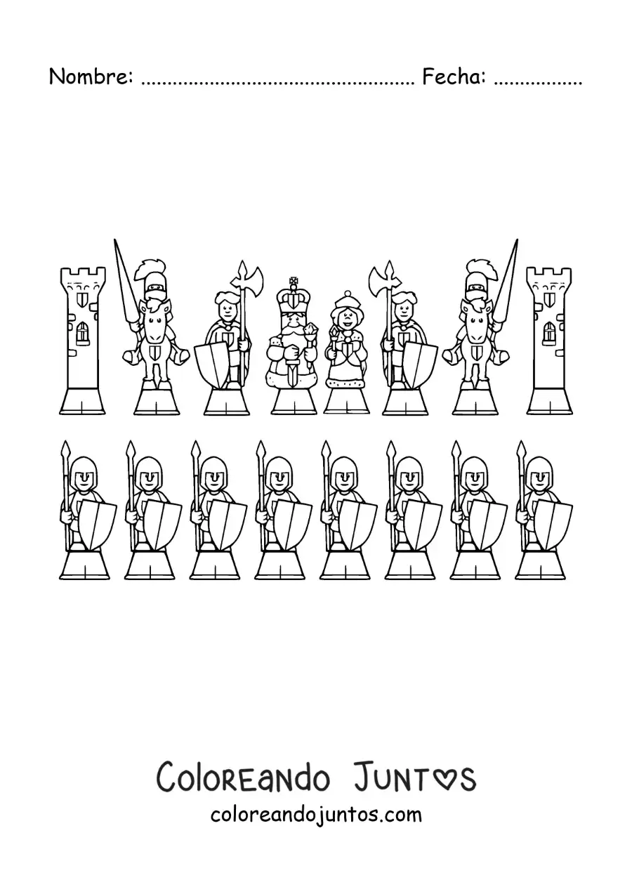 Imagen para colorear de fichas del ajedrez en caricatura