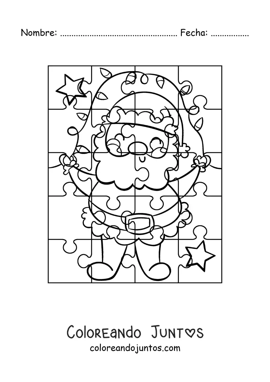 Imagen para colorear de rompecabezas navideño de santa animado