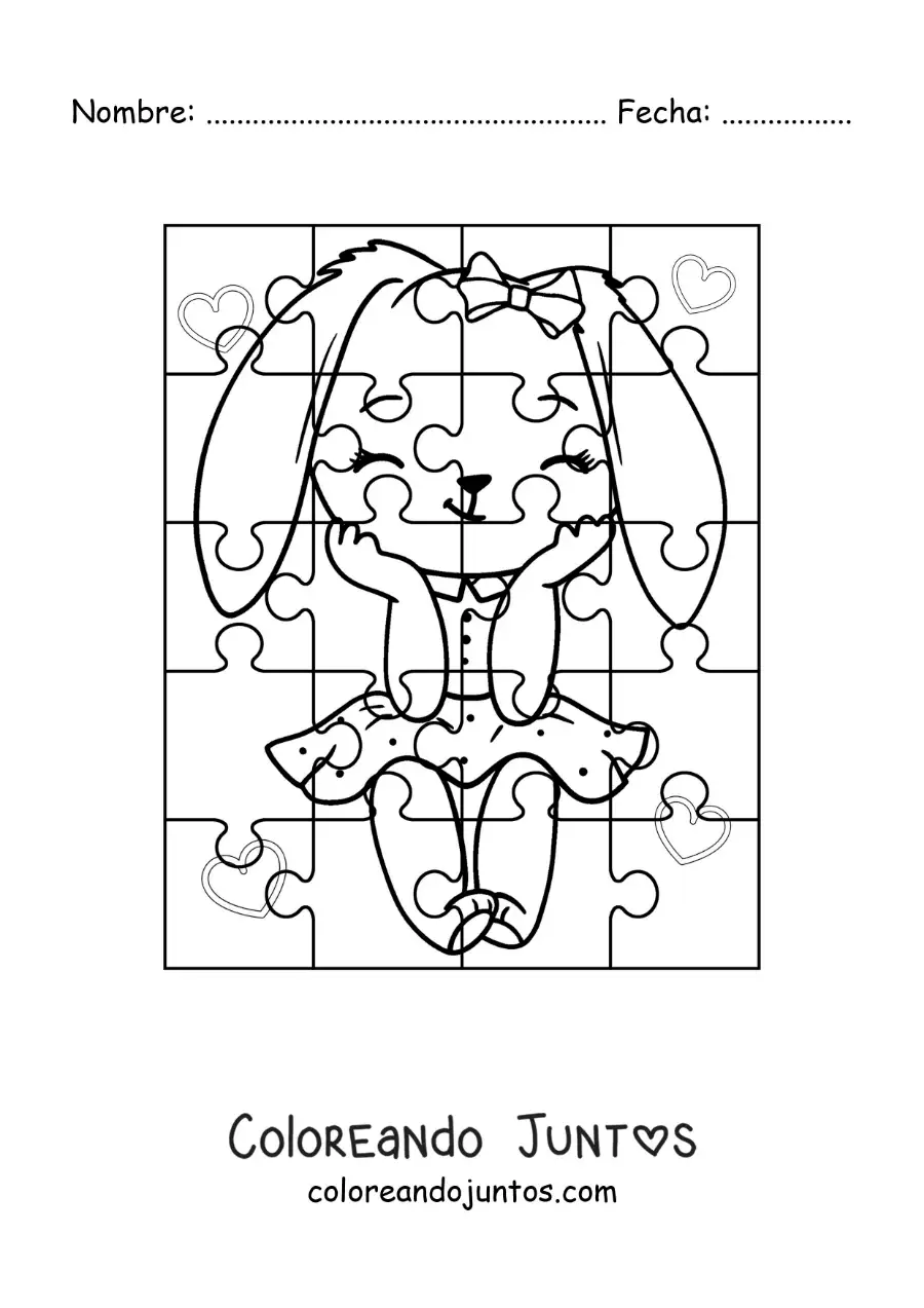 Imagen para colorear de rompecabezas recortable de una conejita animada