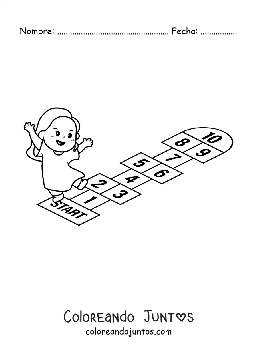 Imagen para colorear de niña animada jugando a la rayuela