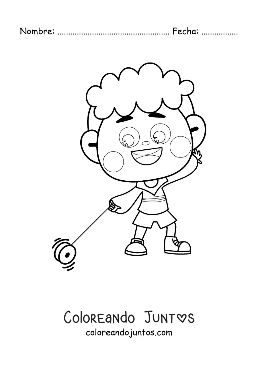 Imagen para colorear de niño animado jugando con un yoyo