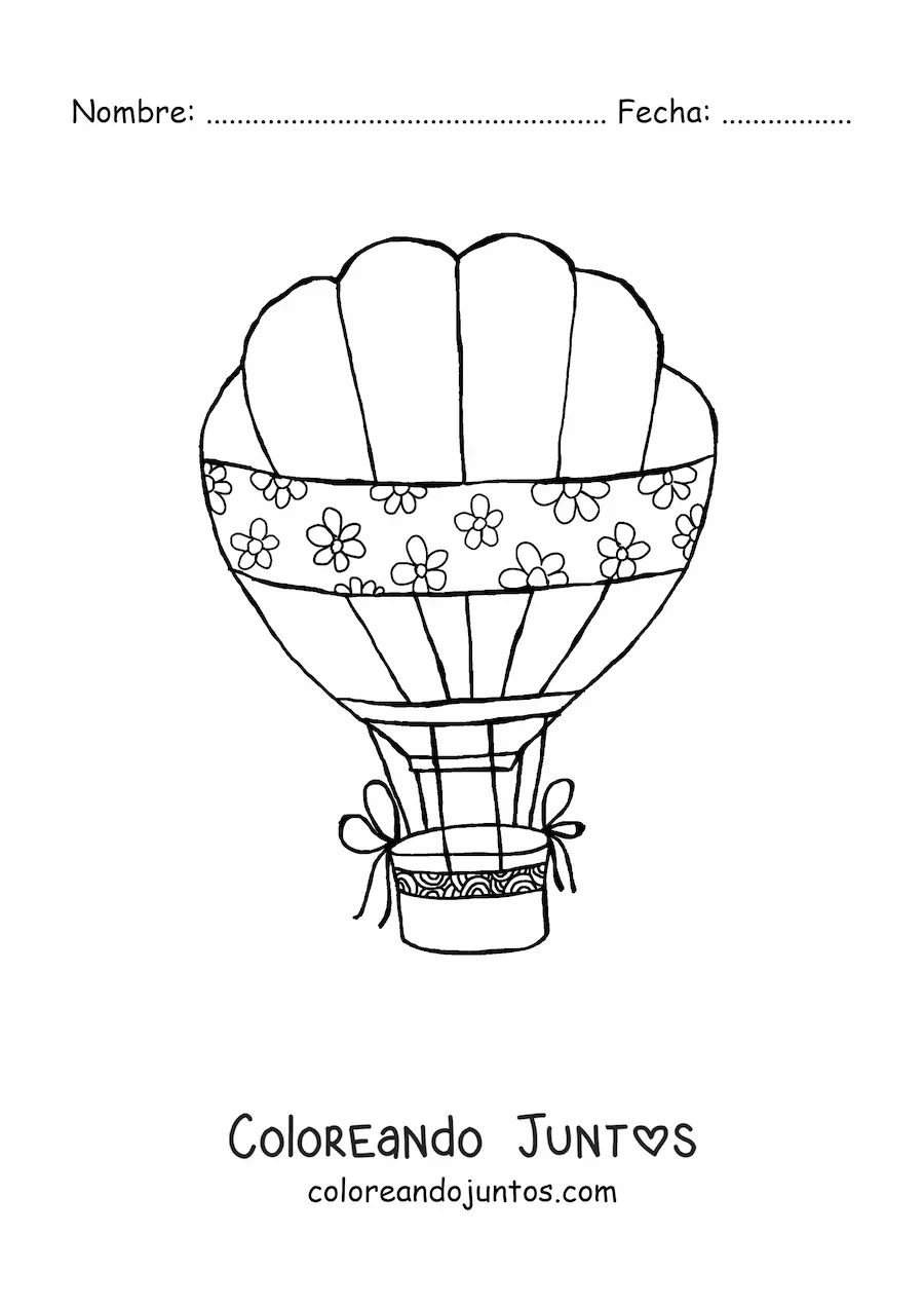 Imagen para colorear de un globo aerostático decorado con flores