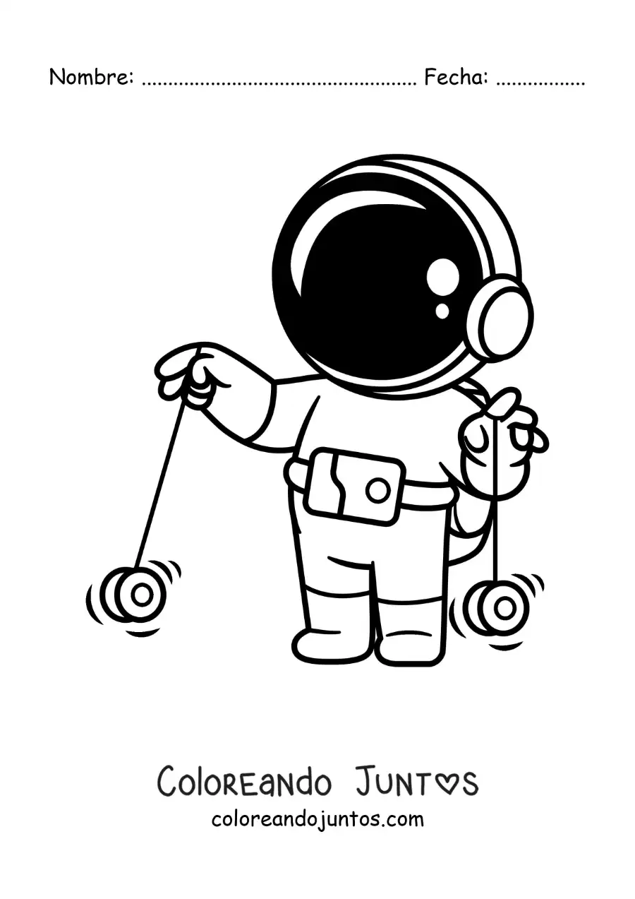 Imagen para colorear de astronauta animado jugando con dos yoyos