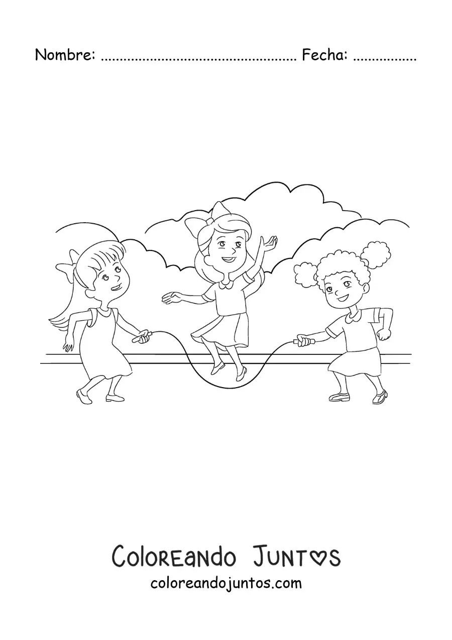 Imagen para colorear de niños jugando a saltar la comba en un parque