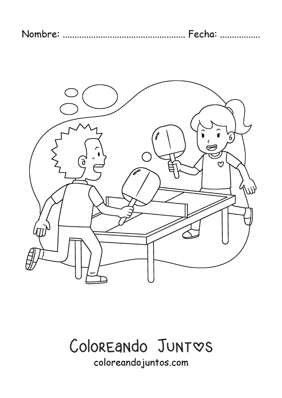 Imagen para colorear de una niña y un niño jugando ping pong