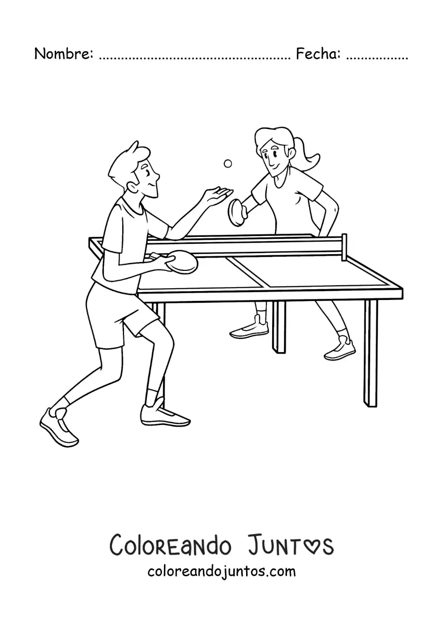 Imagen para colorear de chicos jugando tenis de mesa