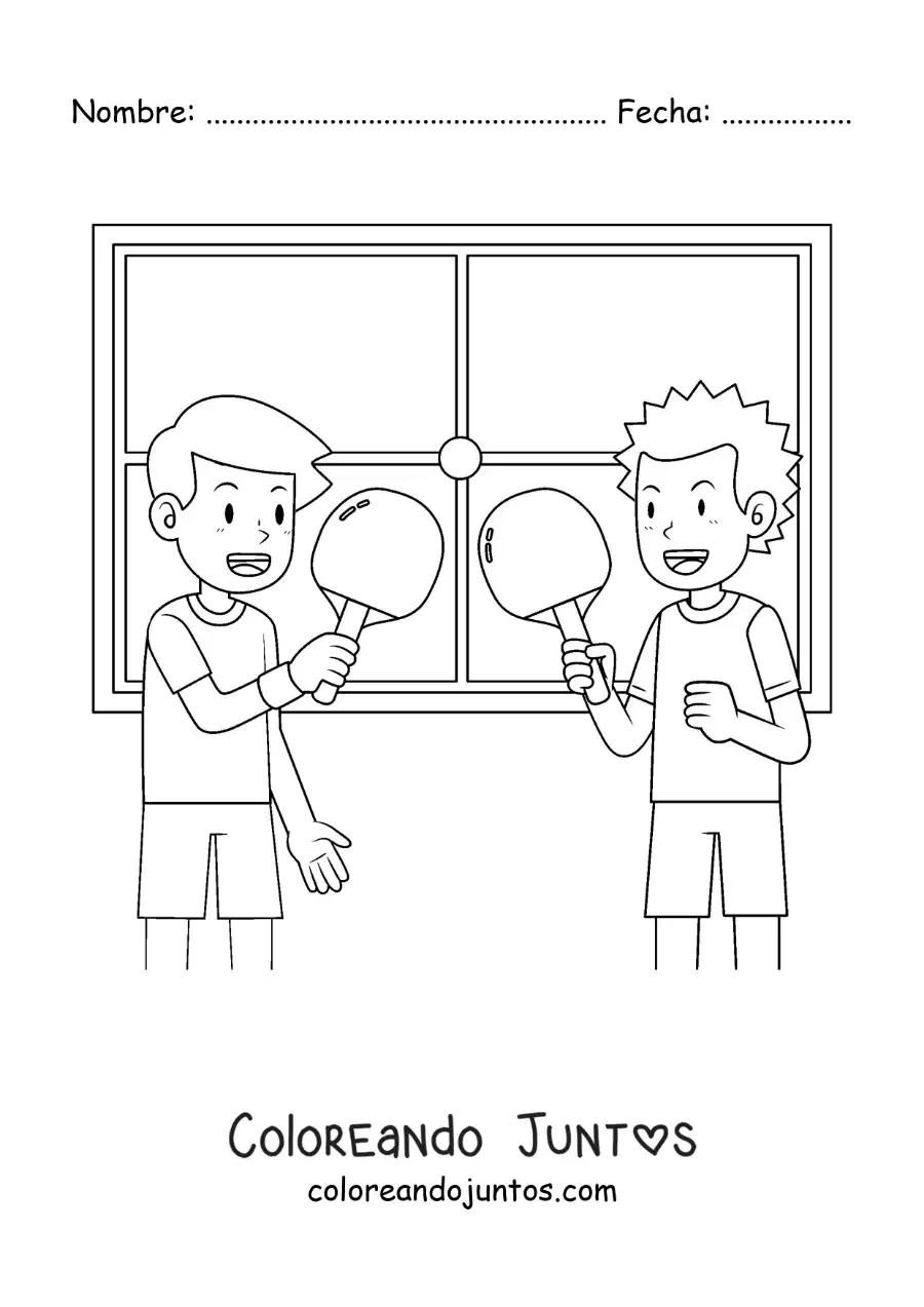 Imagen para colorear de dos niños jugando ping pong