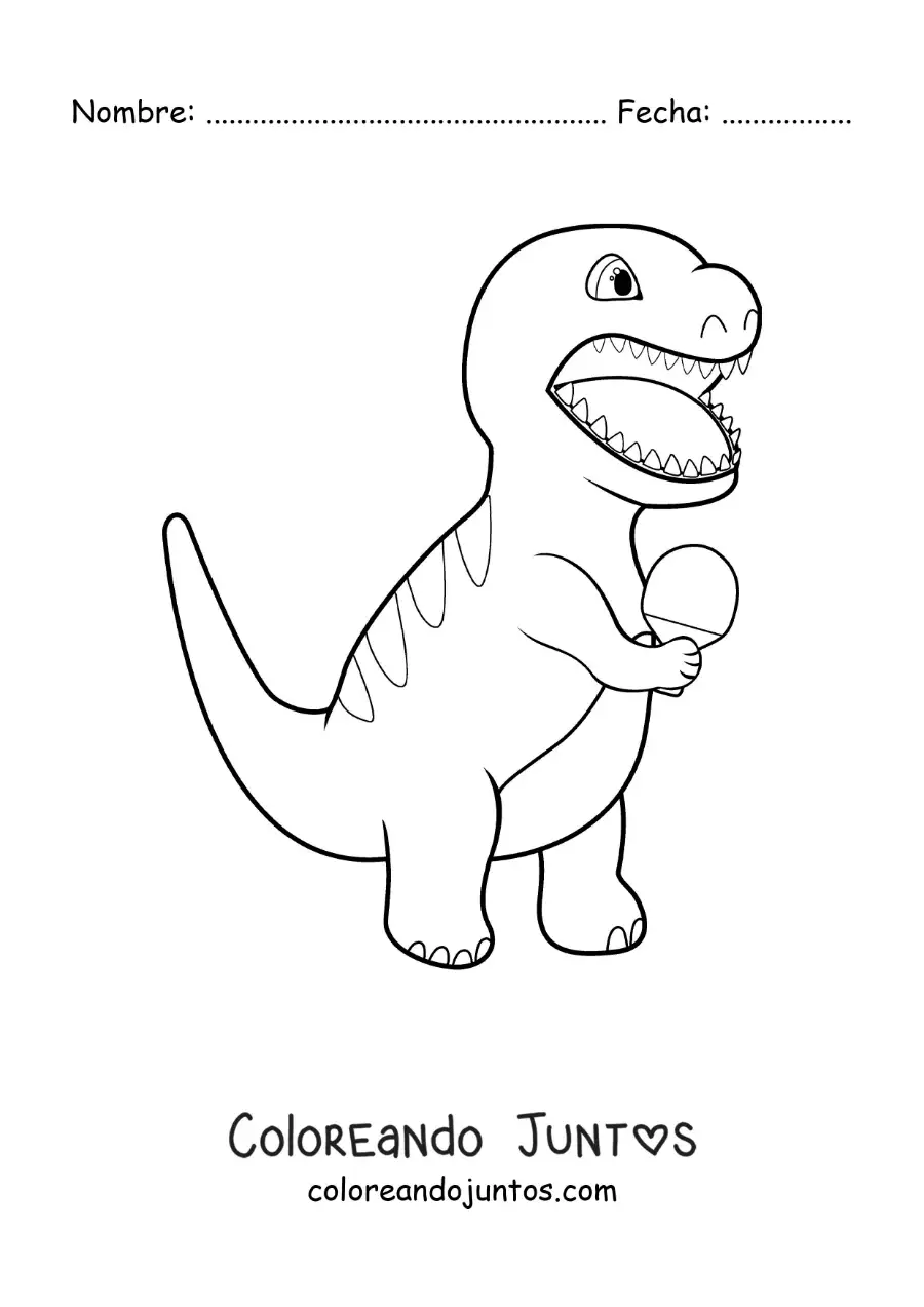 Imagen para colorear de dinosaurio animado jugando tenis de mesa