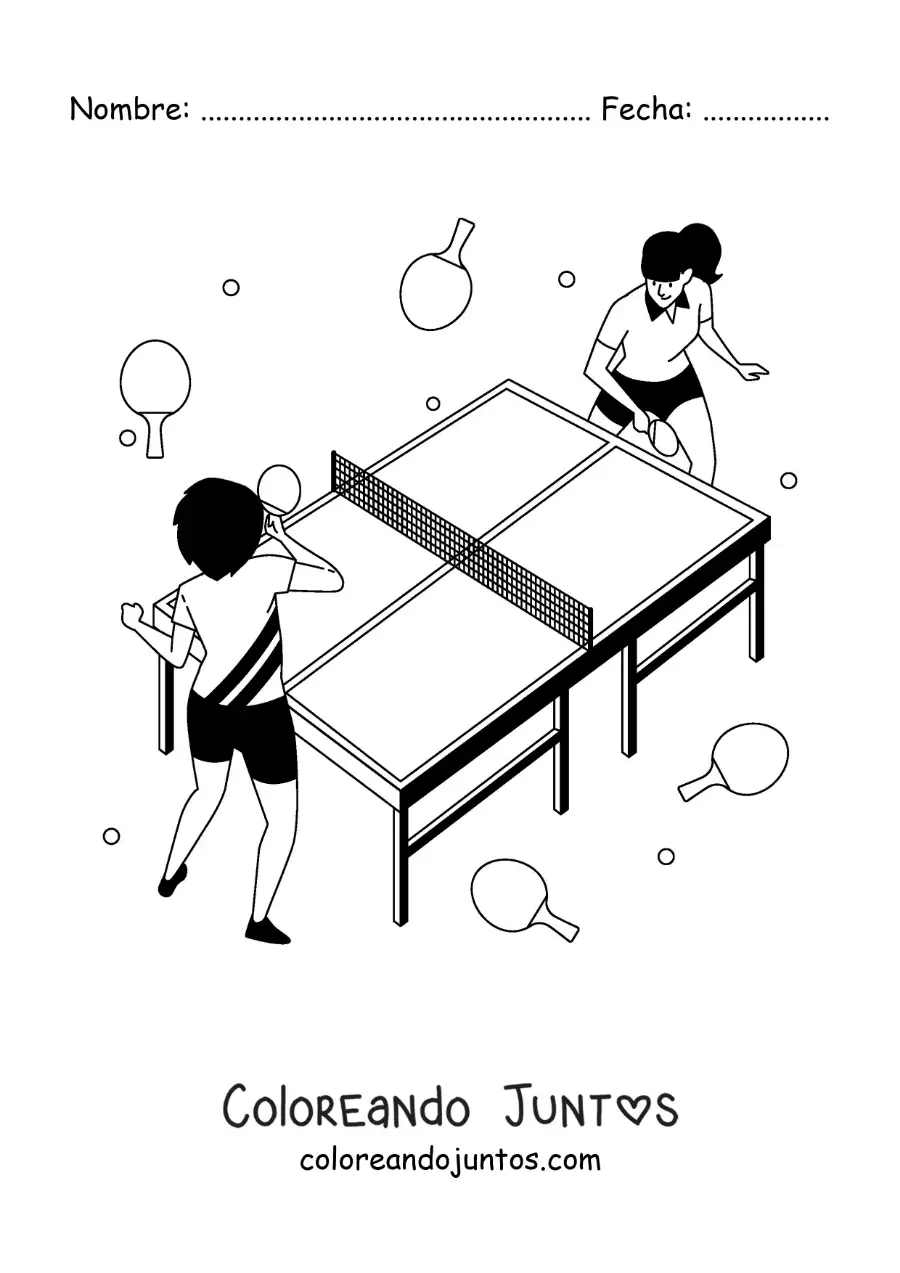Imagen para colorear de chicas jugando ping pong