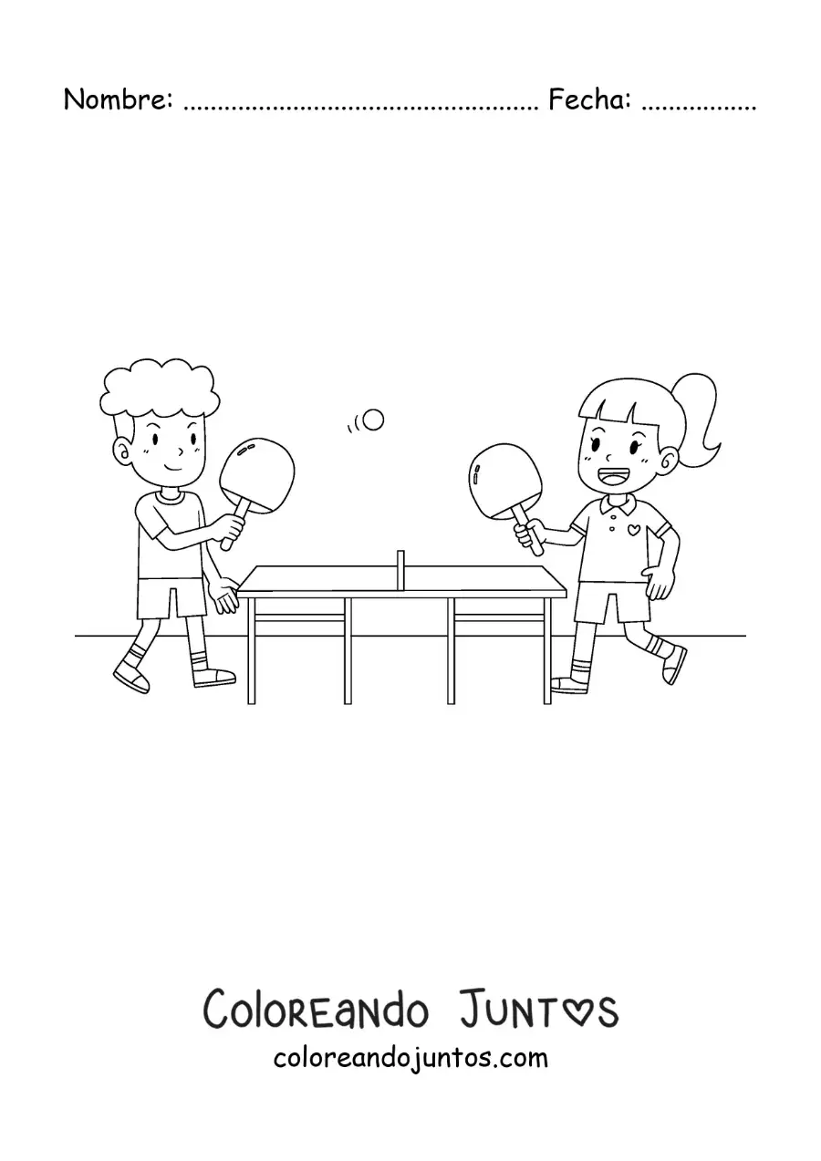 Imagen para colorear de niños en un juego de ping pong
