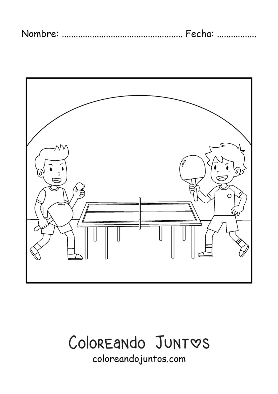 Imagen para colorear de niños en un juego de tenis de mesa