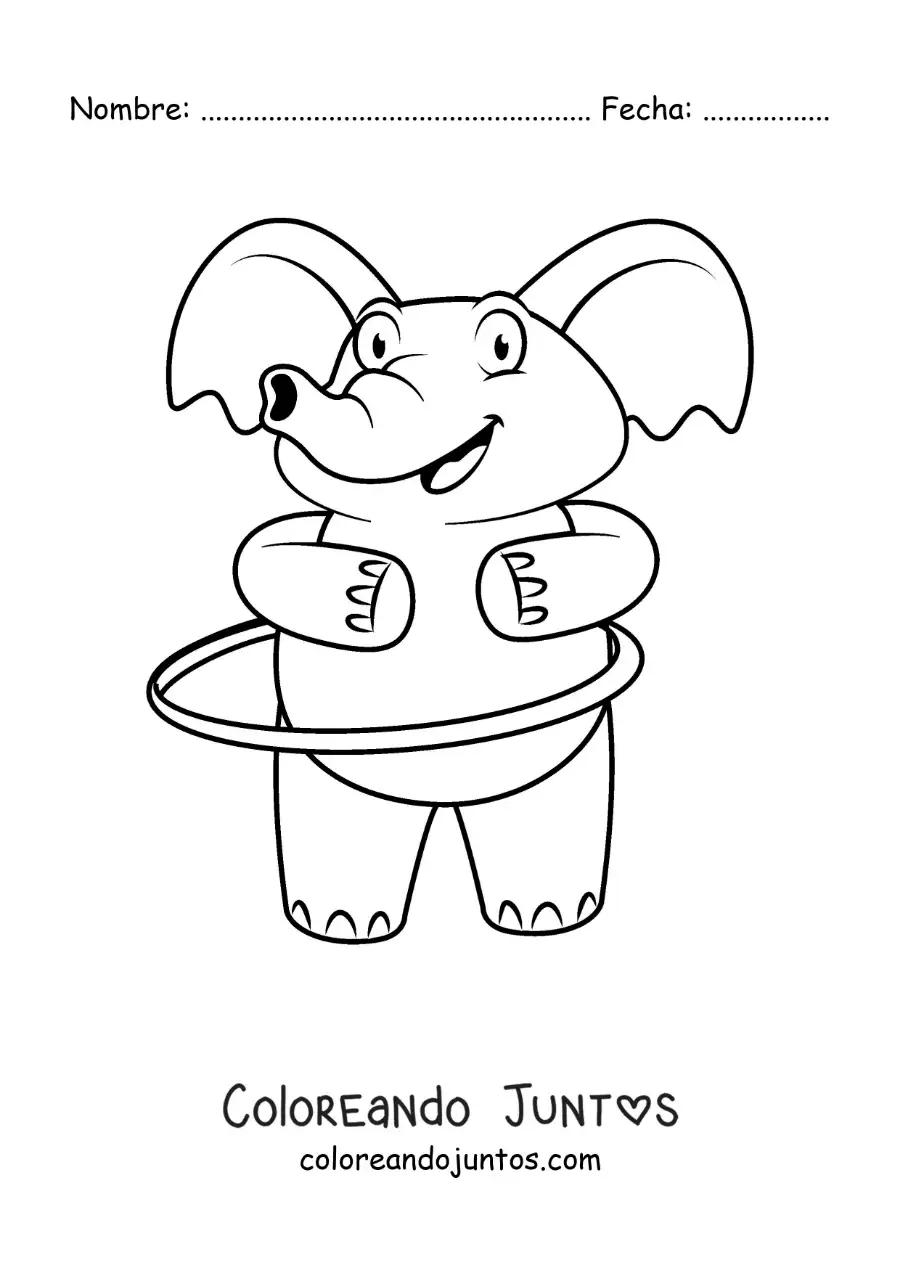 Imagen para colorear de elefante animado con un hula hula