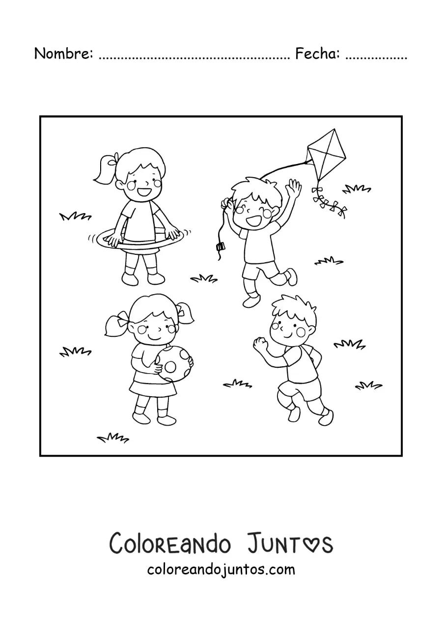 Imagen para colorear de niña en el parque con un hula hula