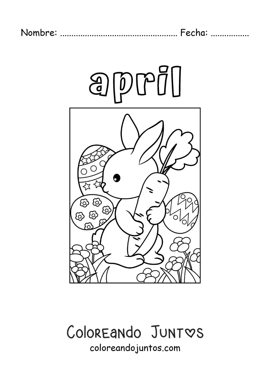 Imagen para colorear de april con el conejo de pascua