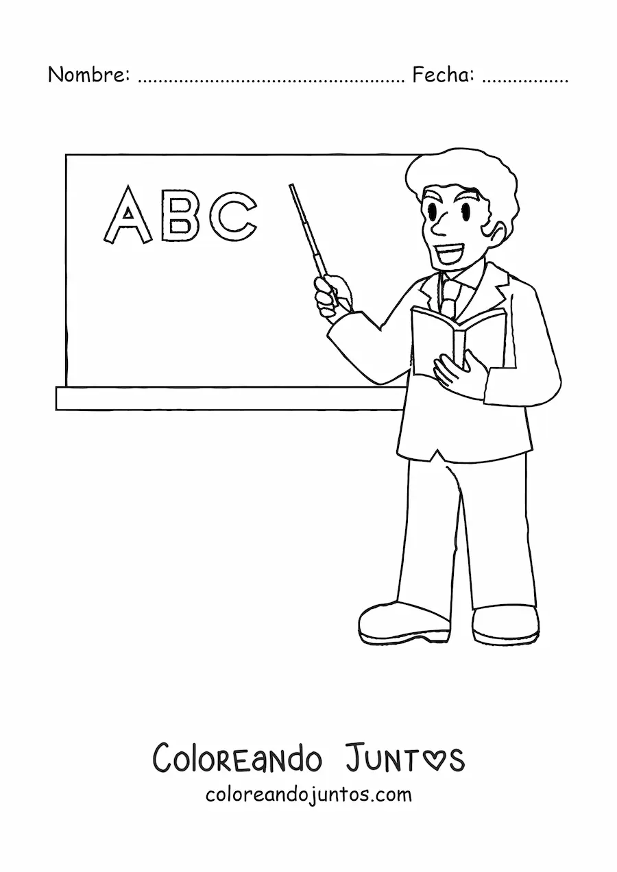 Imagen para colorear de un maestro enseñando frente a la pizarra