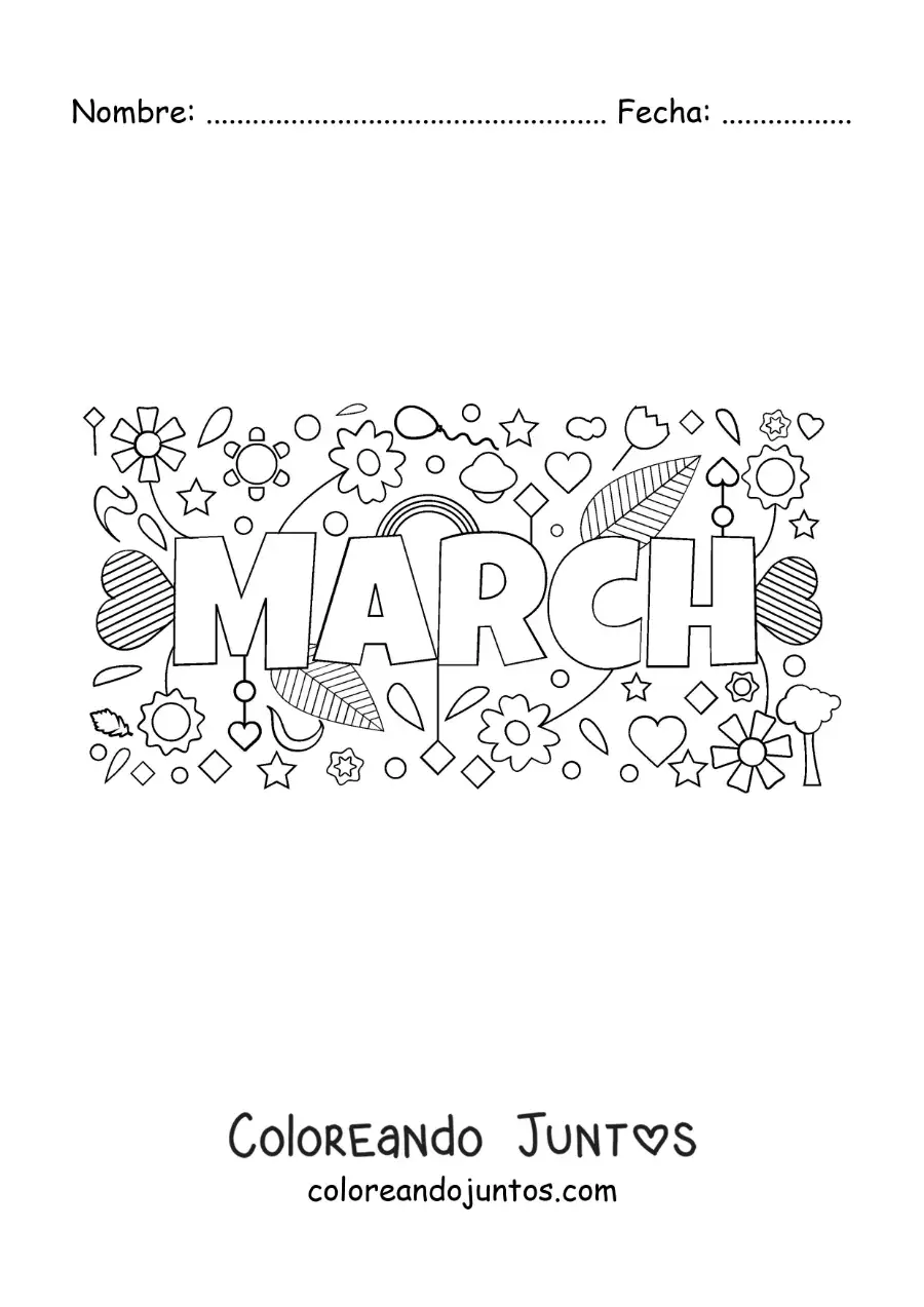 Imagen para colorear de marzo en inglés con flores