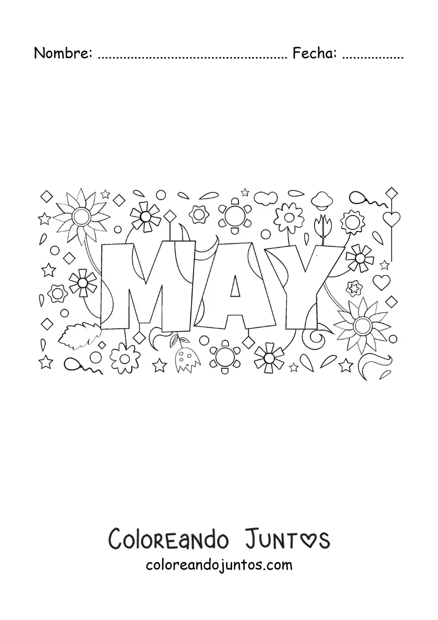 Imagen para colorear de mayo en inglés con flores