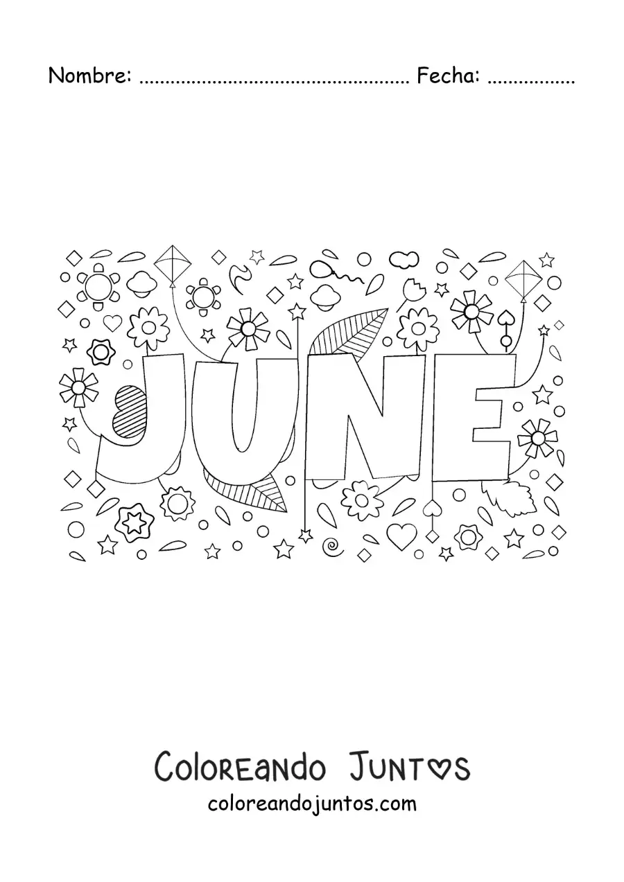 Imagen para colorear de junio en inglés con flores