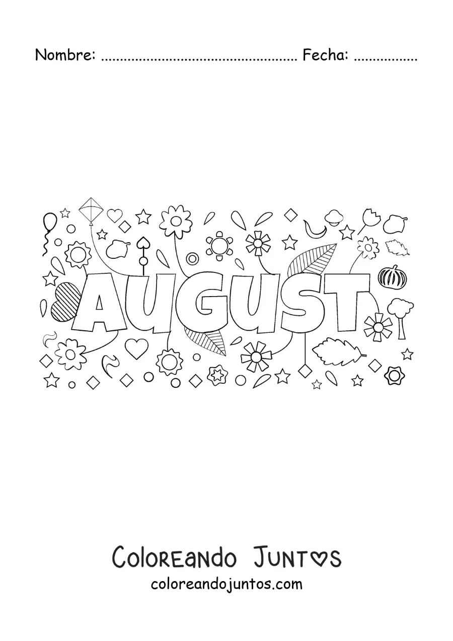 Imagen para colorear de agosto en inglés con flores