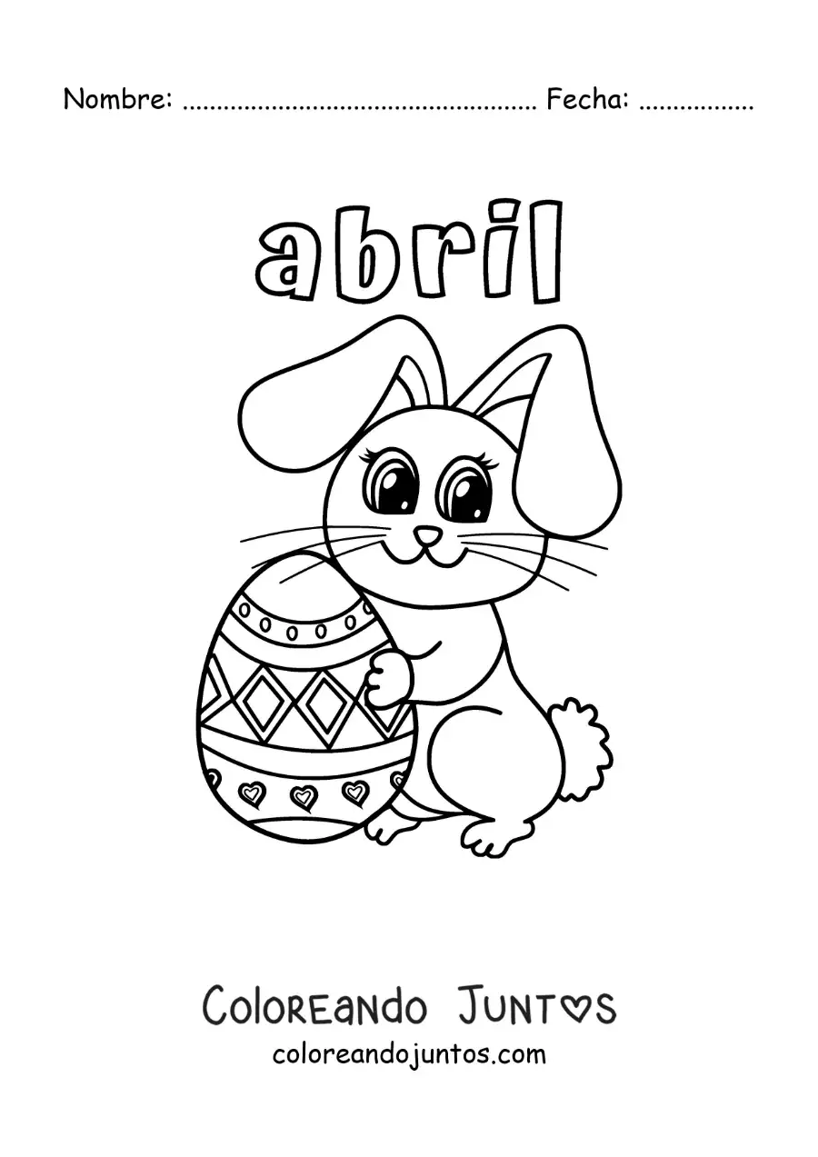 Imagen para colorear de abril con el conejo de pascua
