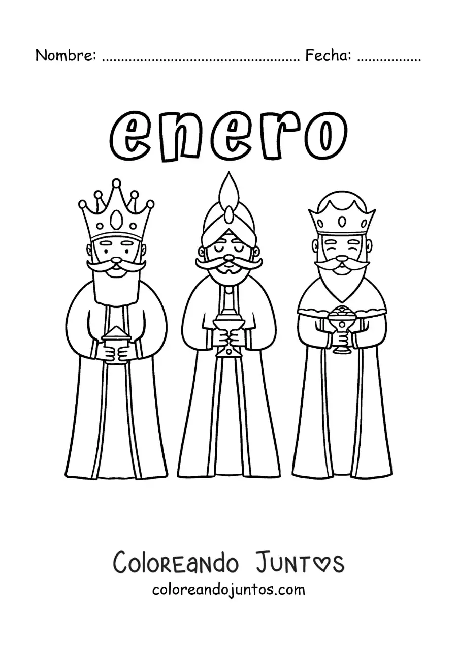 Imagen para colorear de enero con los tres reyes magos