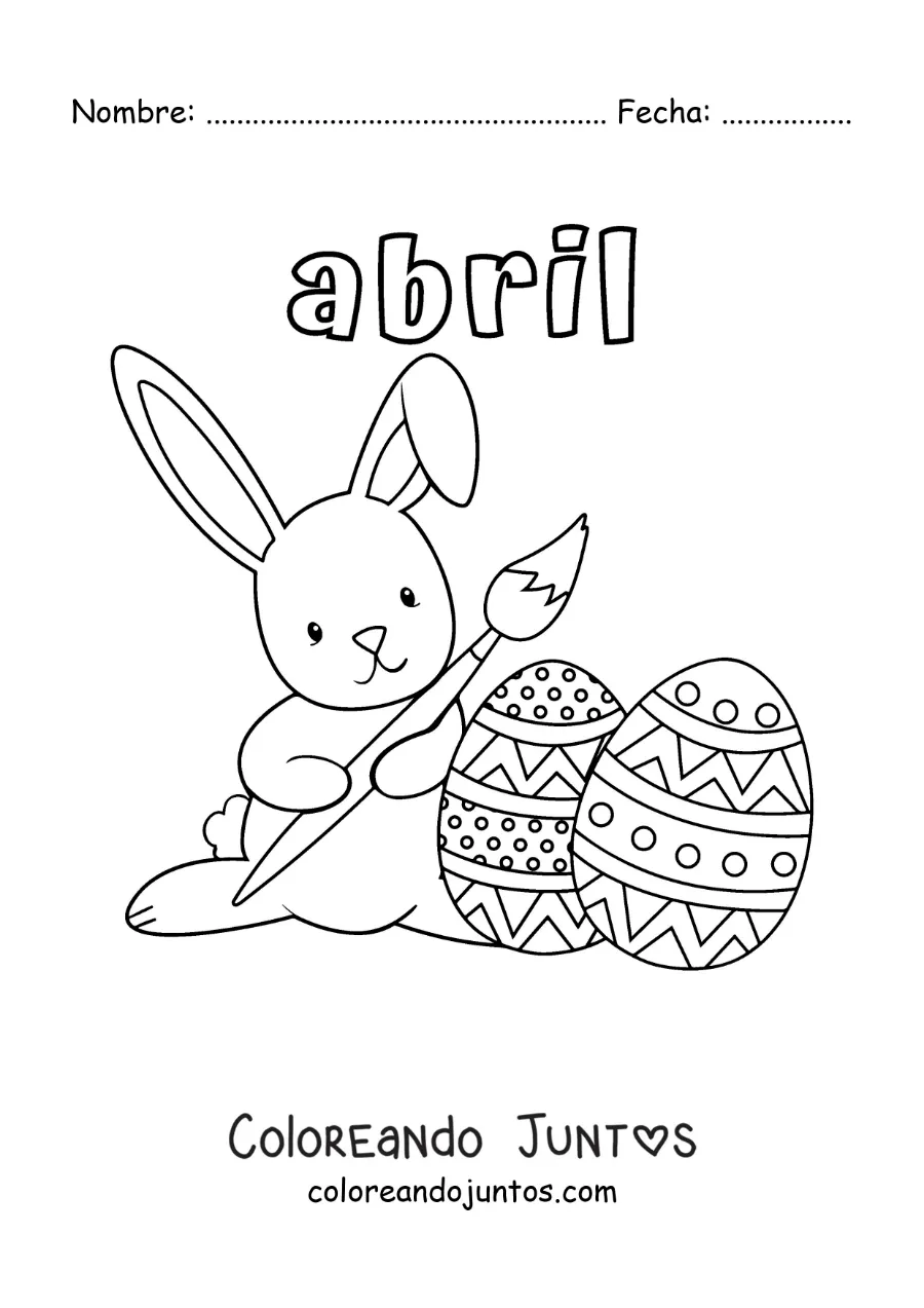 Imagen para colorear de abril con el conejo de pascua animado