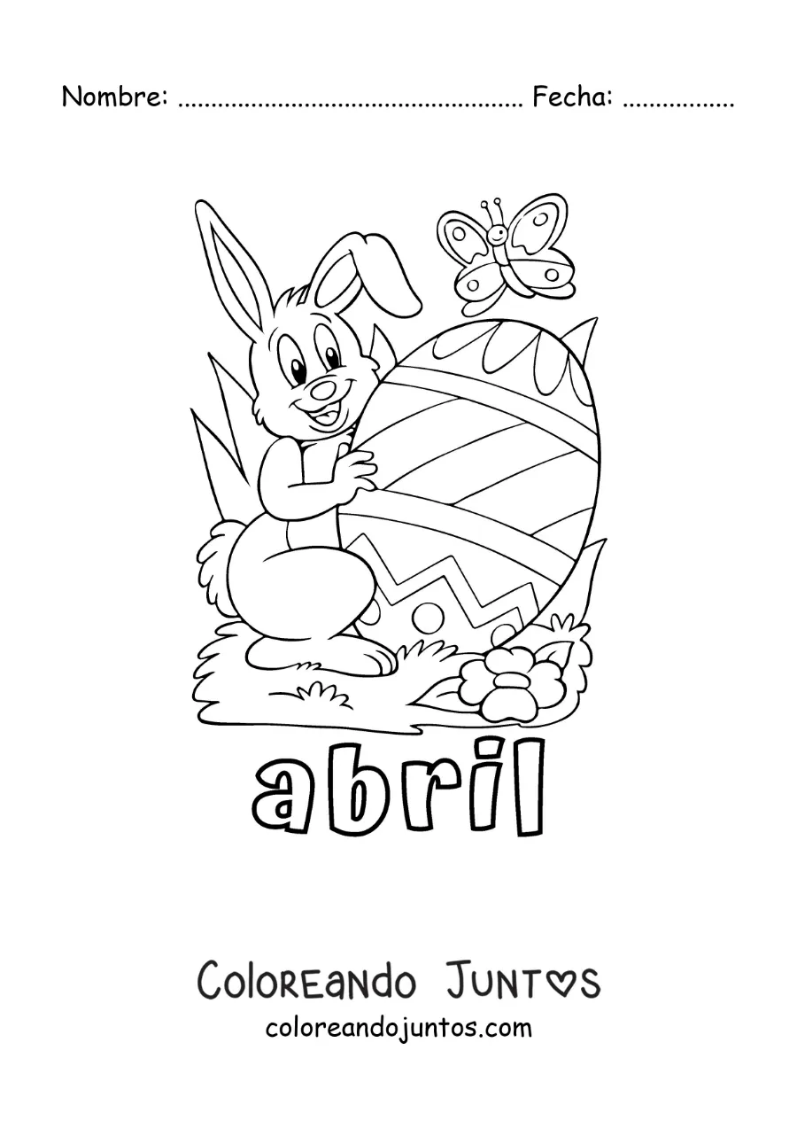 Imagen para colorear de abril con una caricatura del conejo de pascua