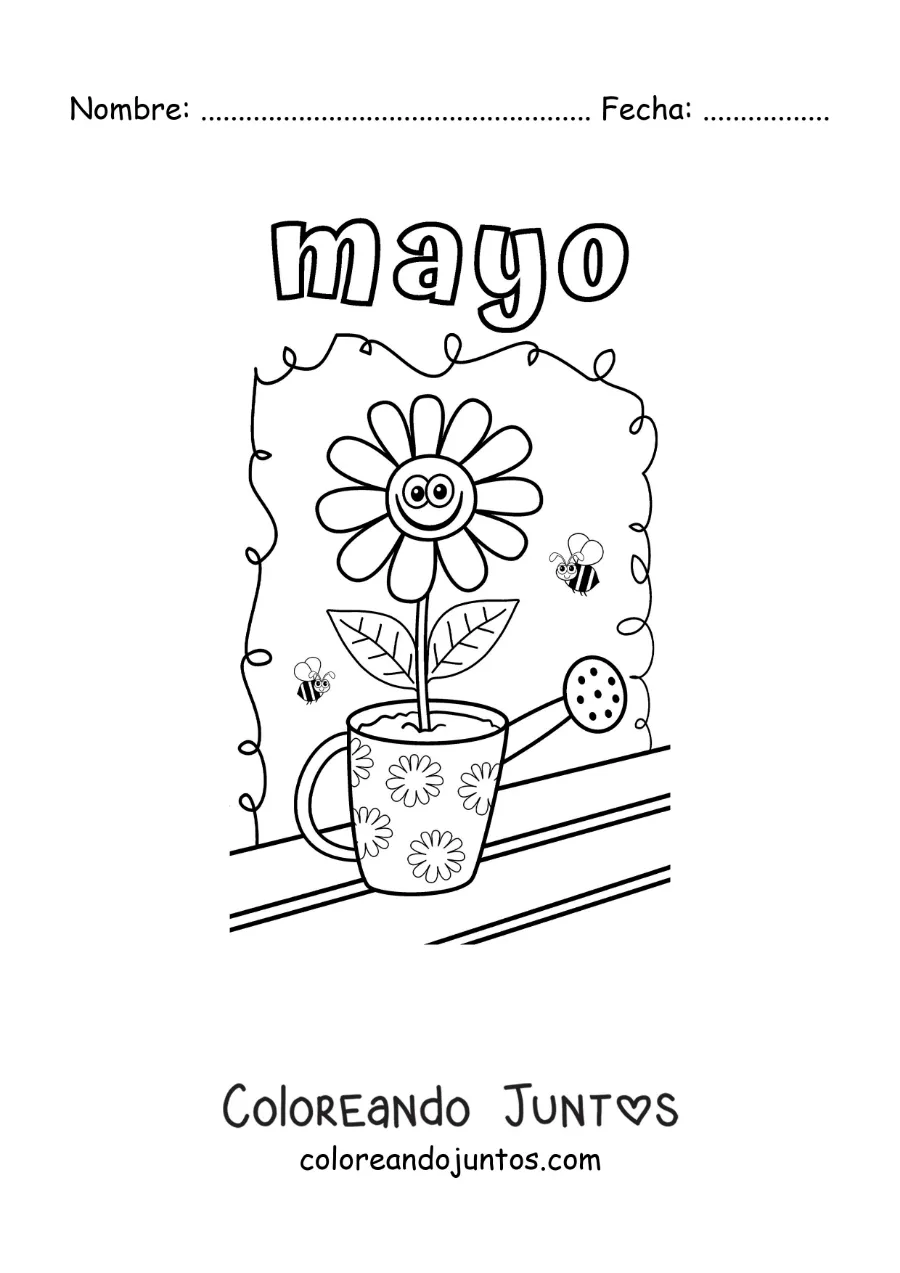 Imagen para colorear de mayo con una flor animada