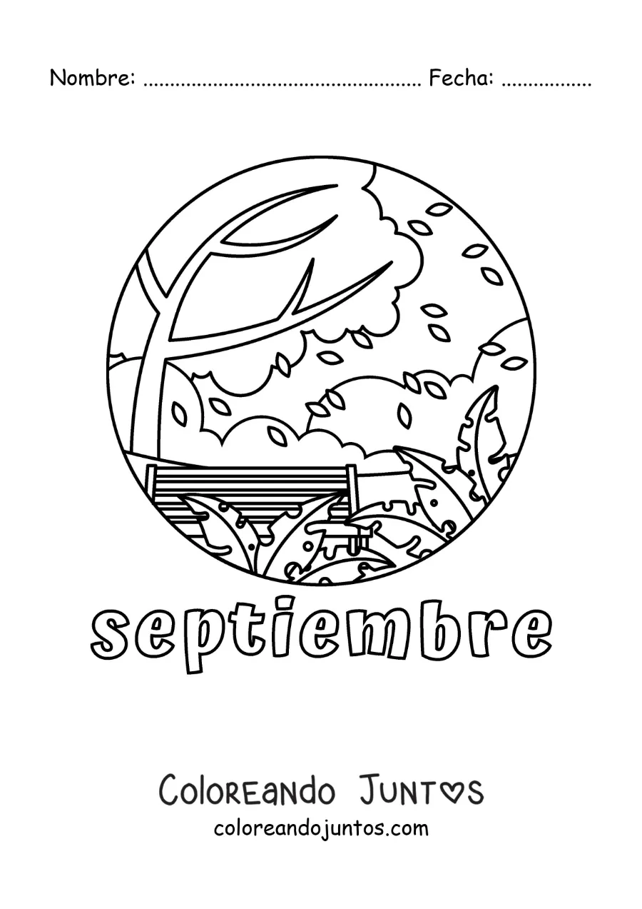 Imagen para colorear de septiembre con un paisaje de otoño